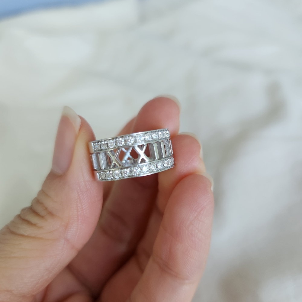 Tiffany & Co. Atlas Open Work Diamond 18k White Gold Ring size 6